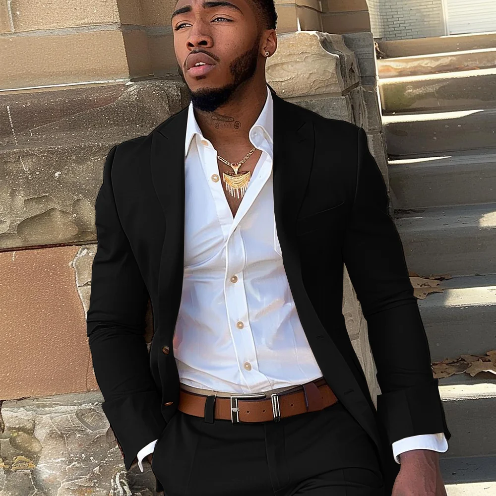 Бежевый мужской костюм из 2 предметов пиджак с двумя пуговицами и брюки