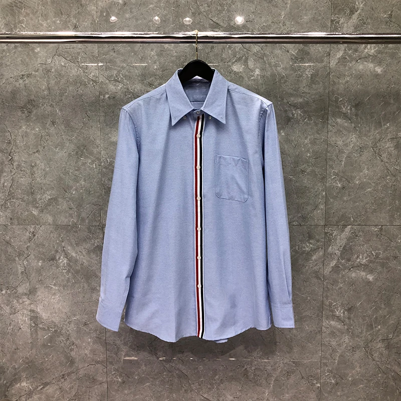 TB THOM 100% Cotton Shirt Fashion Brand Spring Autunm Men's Shirt Webbing Casual  Oxford Clothes High Quality Wholesale TB Shirt
