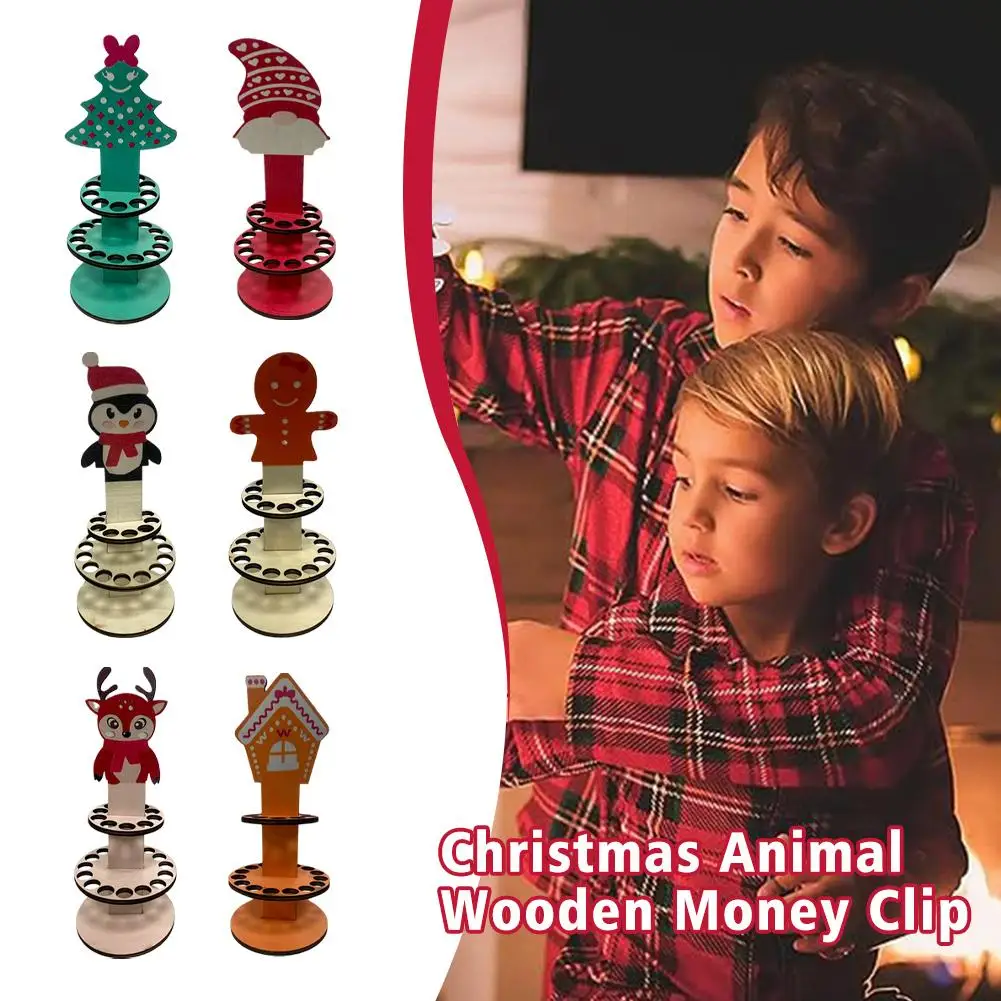 

2023 New Unique Christmas Tree Wooden Christmas Decoration Money Holder Snowman Clip Christmas Elk Ornaments Money R3A2