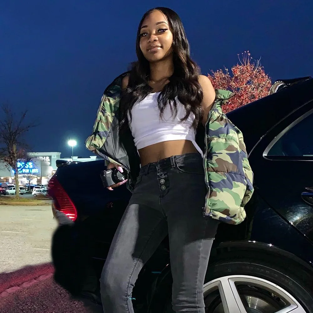 2022 Cotton Jacket Long Sleeve Warm Camouflage High Collar Personality Female Jacket Windproof Zipper Women's Clothing