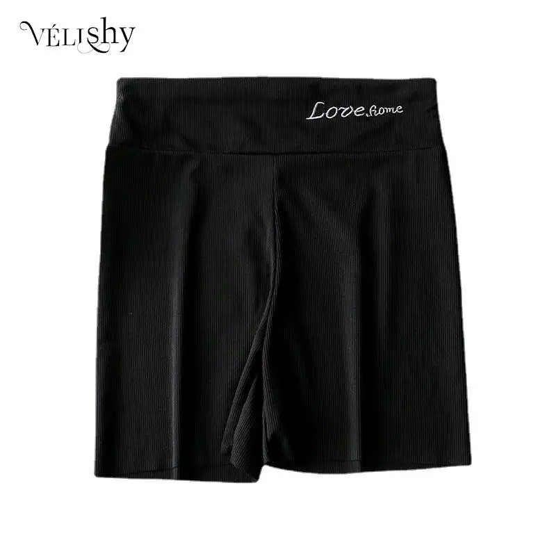 

Шорты женские с высокой талией, тонкие защитные дышащие ребристые трусы-боксеры, не оставляющие следов, с надписью, летние