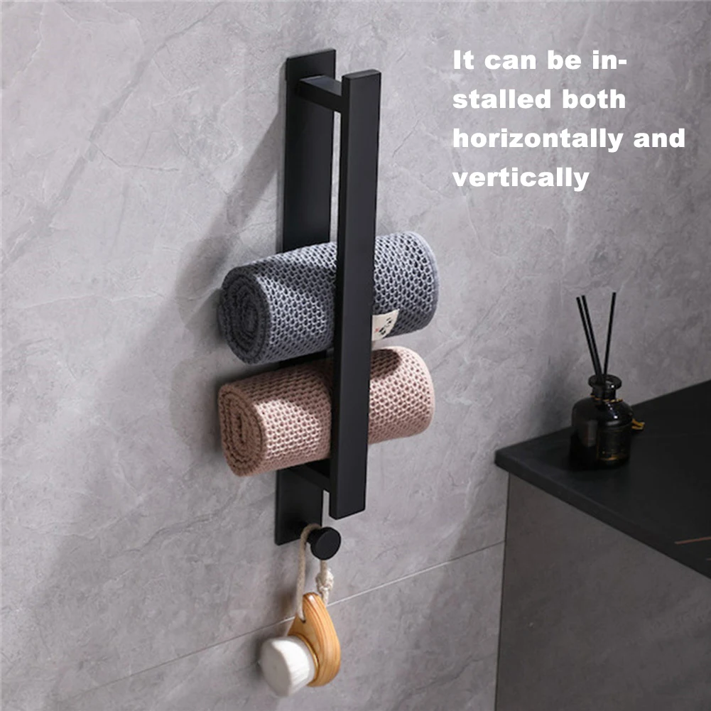 

Horizontal Vertical Multifunctional Bathroom Waterproof With Hook Kitchen Wall Mounted Storage Rack Towel Rail Without Drilling