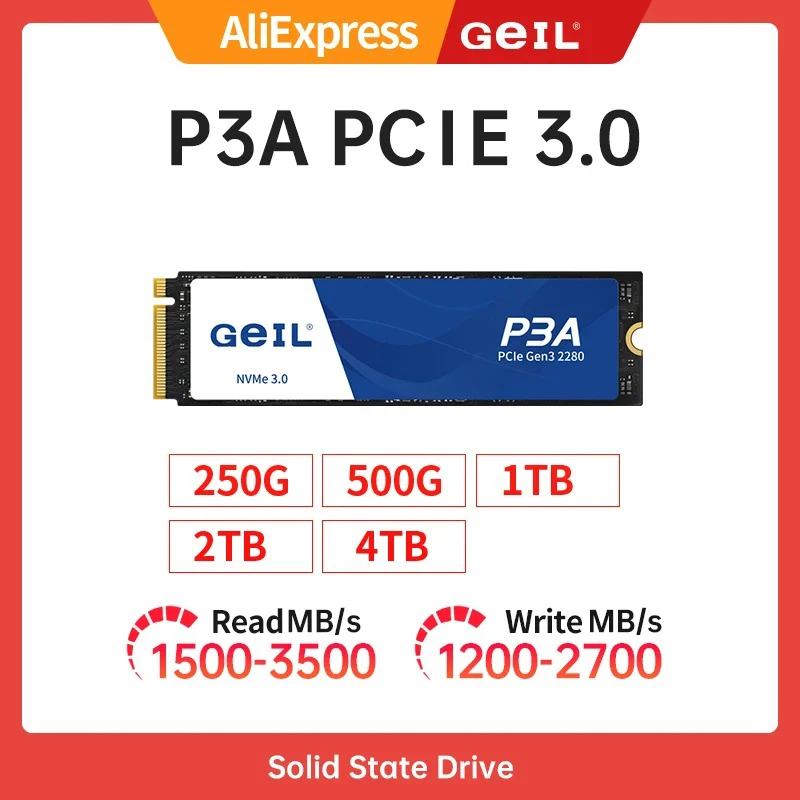 GeIL SSD M2 P3A 500 ГБ Внутренний Твердотельный Накопитель M.2 NVME PCIe Gen 3x4 2280 Для Ноутбуков И
