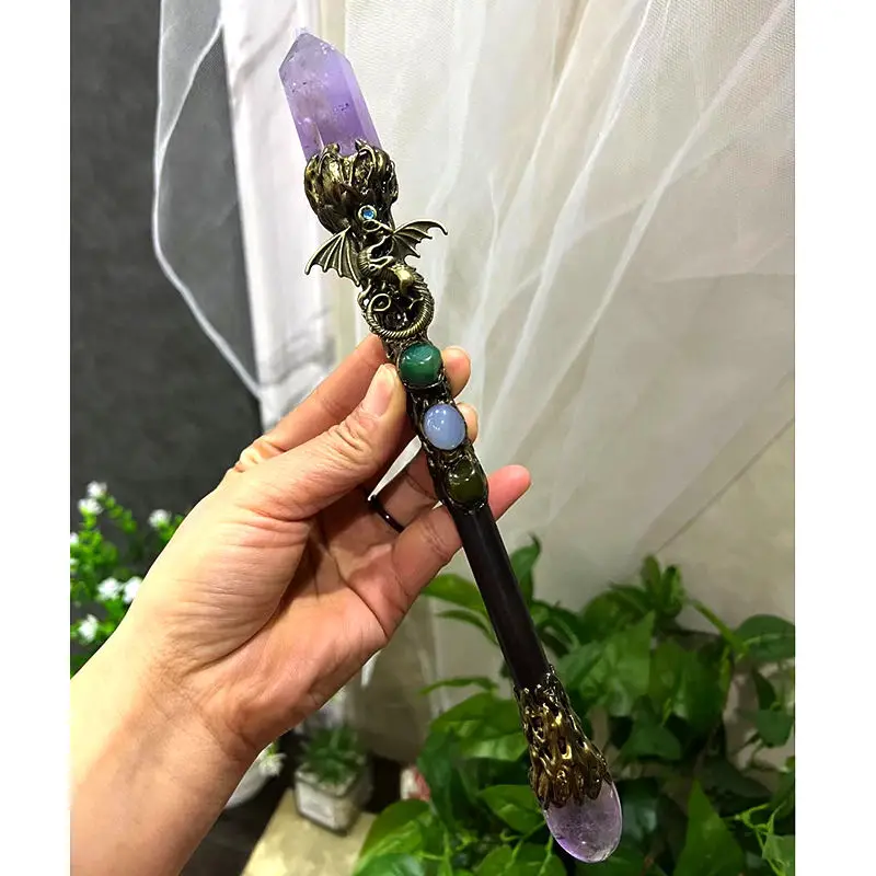 

one piece Hand Carved Natural Semi Precious Healing Stones 7 Chakra Crystal Witch Magic Wands Reiki Stick For Home Decoration