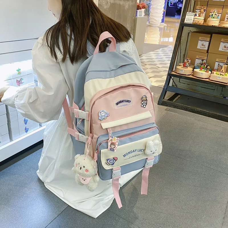 

Kawaii Backpacks for Women Korean Style Waterproof Nylon Small Shoulder Bags for Teenage Girls Schoolbags Flower Travel Backpack