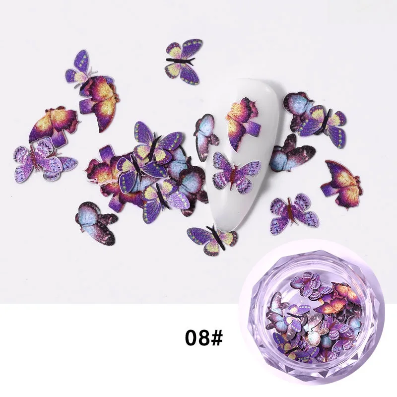 

50 Pcs Butterfly Nail Art Flakes Summer Decoration Holographic Mini Butterfly 3D sticker Charms for DIY Polish Nails Accessories