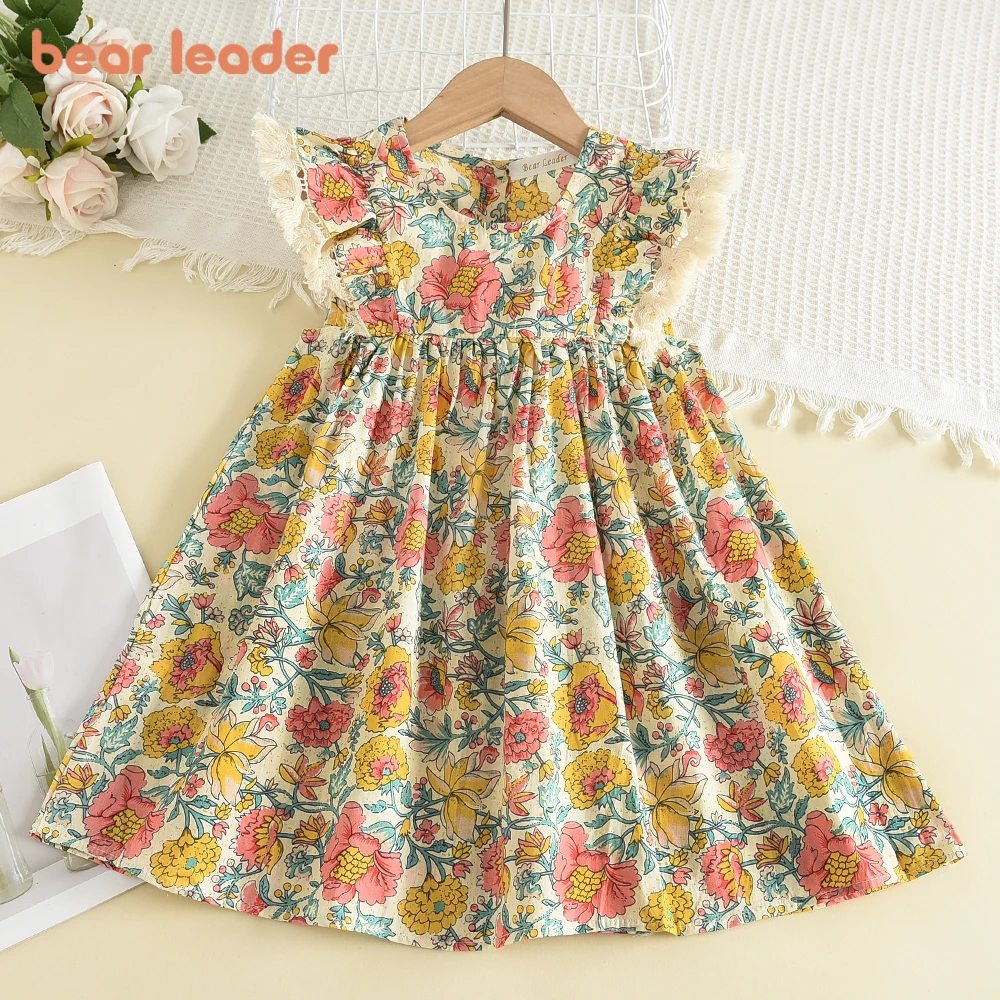 

Bear Leader Girls Floral Dresses 2023 New Fashion Sweet Kids Flowers Costumes Children Sleeveless Vestidos Toddler Baby Clothing