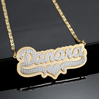 customized double name necklace 18k gold plated nameplate 3d necklace personalized choker women double layer name necklace gifts