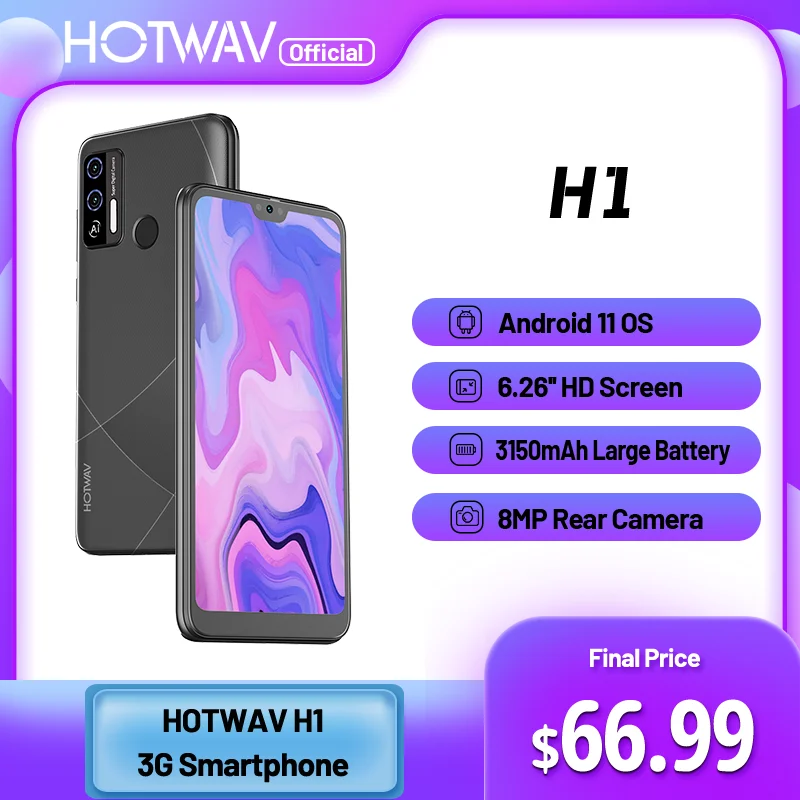 Hotwav H1 Smartphone 6.26 Inch HD Large Screen 2GB RAM 16GB ROM 3150mAh Battery Mobile Phone 8MP Camera Fingerprint Unlock Phone