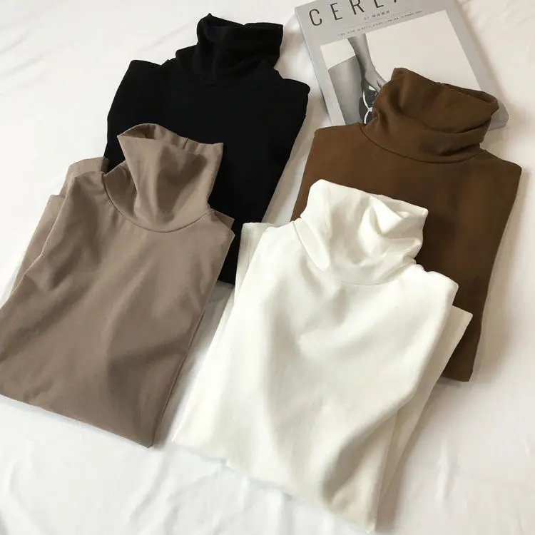 

Woman TShirts Autumn And Winter Turtleneck Women's Long-Sleeved T-shirt Slim Fit Crop Top Mujer Camisetas