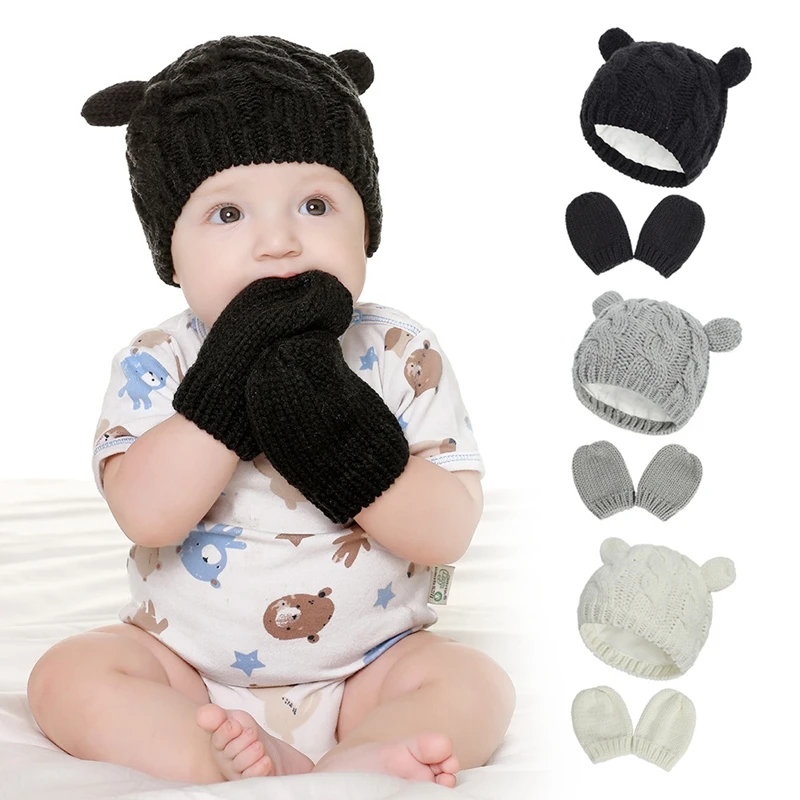 

2022 Beanies Baby Hat Pompom Winter Children Hat Knitted Cute Cap Scarf Gloves Suit For Girl Boy Casual Hat Baby Beanies