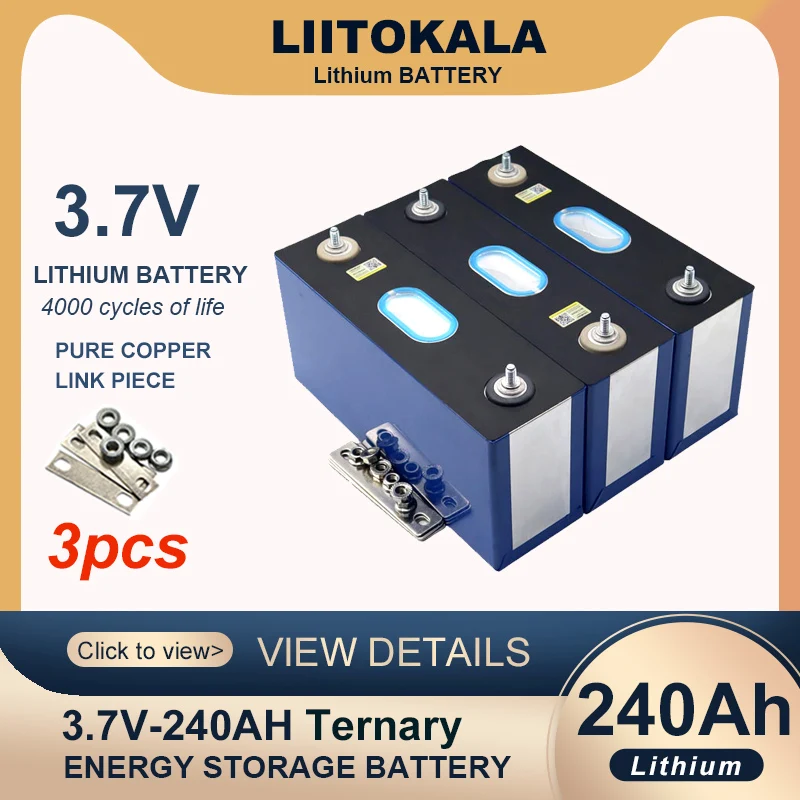 3pcs liitokala 3.7v 240Ah Ternary lithium battery Cell for 3s 12v 24v Electric vehicle Off-grid Solar Wind inverter Tax Free