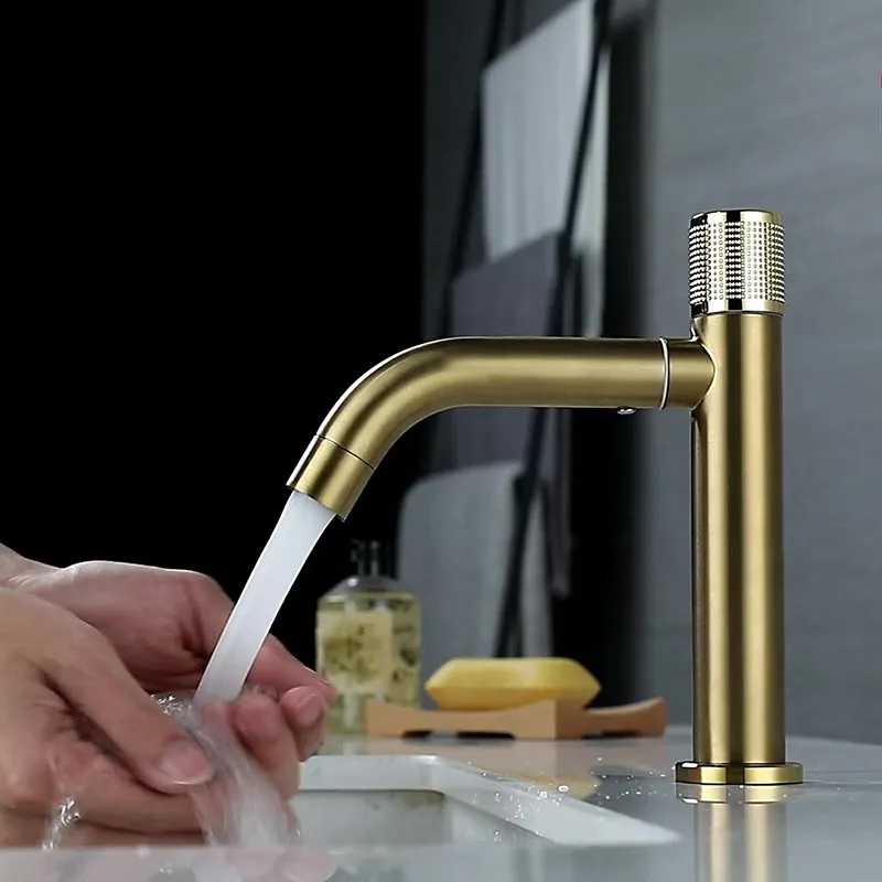 

Матовый золотой кран для умывальника из нержавеющей стали 304, смесители для раковины с креплением на раковину, для холодной воды, черный/ник...