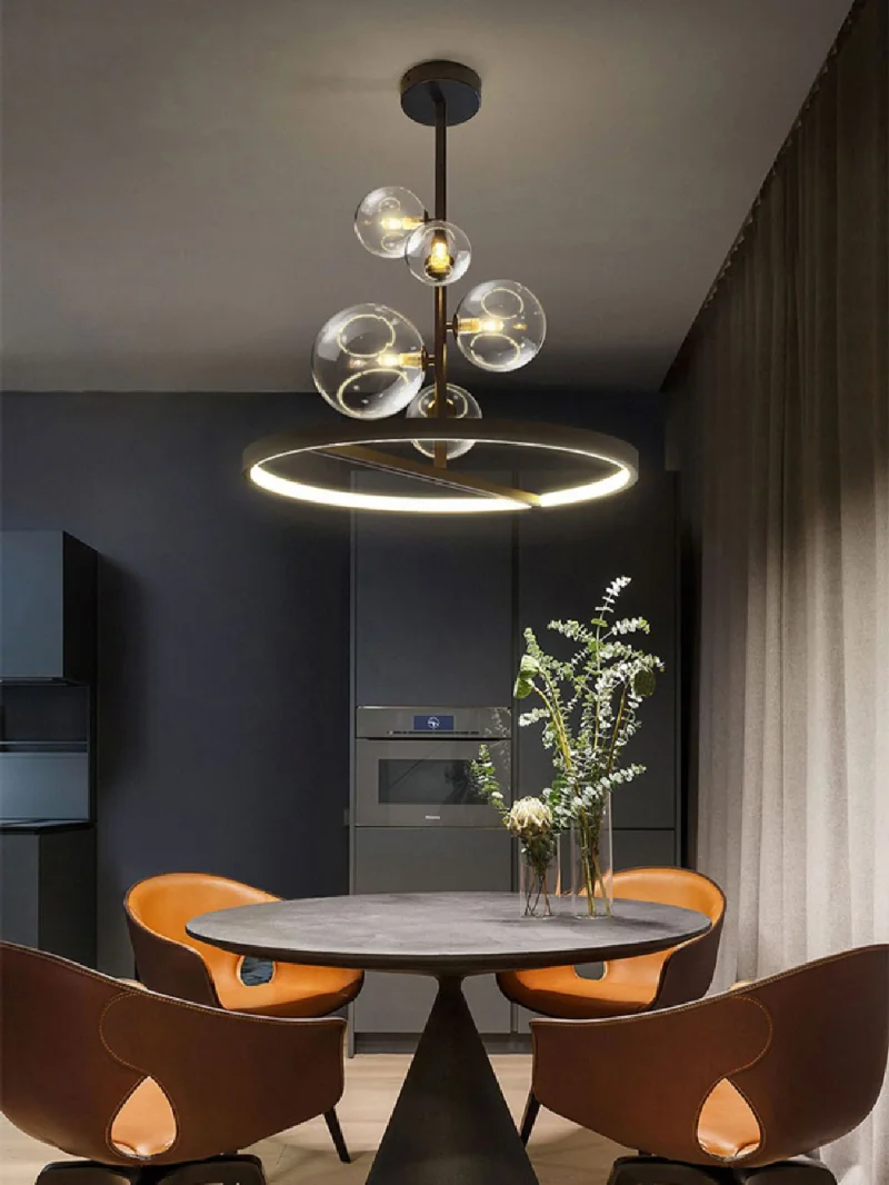 

2023 New Trend Nordic Style Round G9 LED Chandelier Post Modern Black Hanging Lamp Home Decor Appliance Foyer Study Lobby