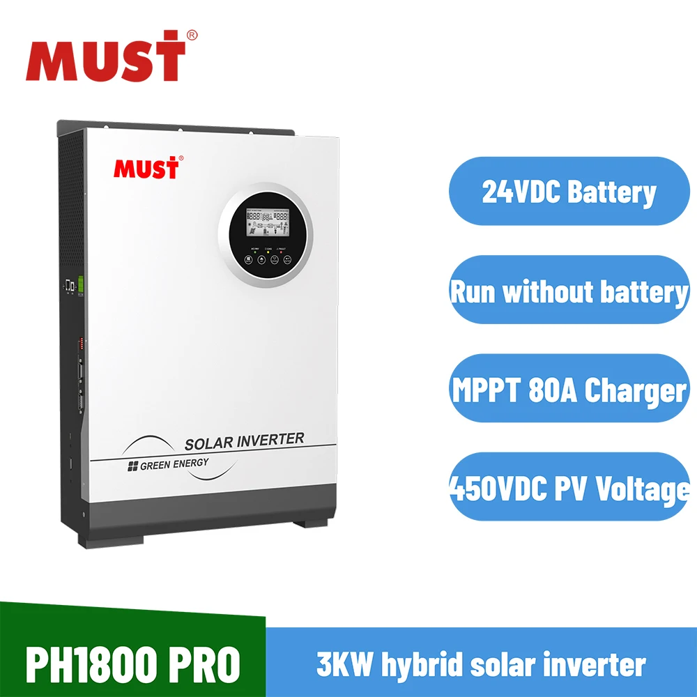 Внутрисолнечный инвертор MUST PH1800 PRO 3000 Вт 3 кВт PV 450 в MPPT 80 А макс. зарядный ток без