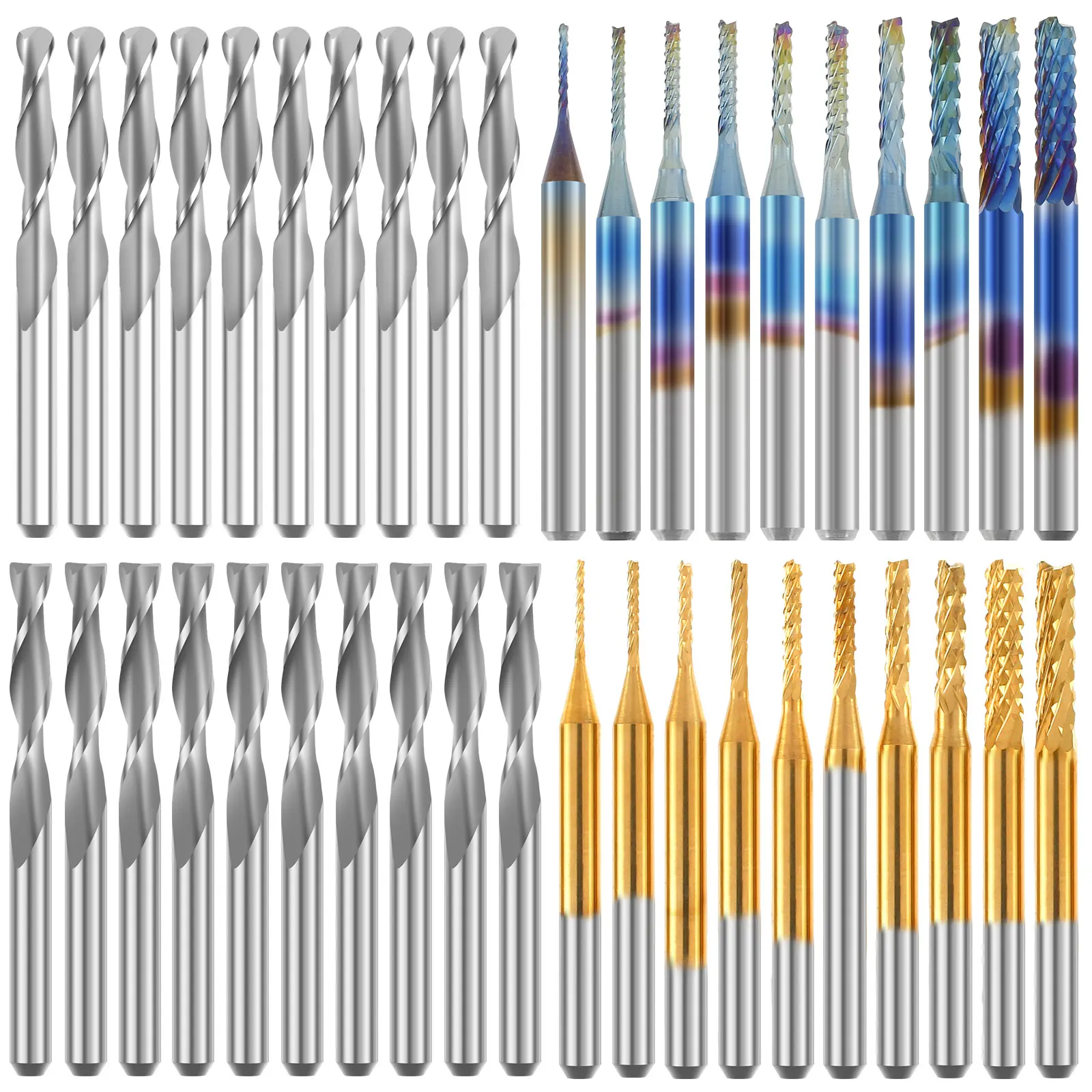 

40Pcs End Mill Bits Set Flat Nose Ball Nose Milling Cutter Set Nano Blue Titanium Coated Router Bit Set Woodworking Tool for