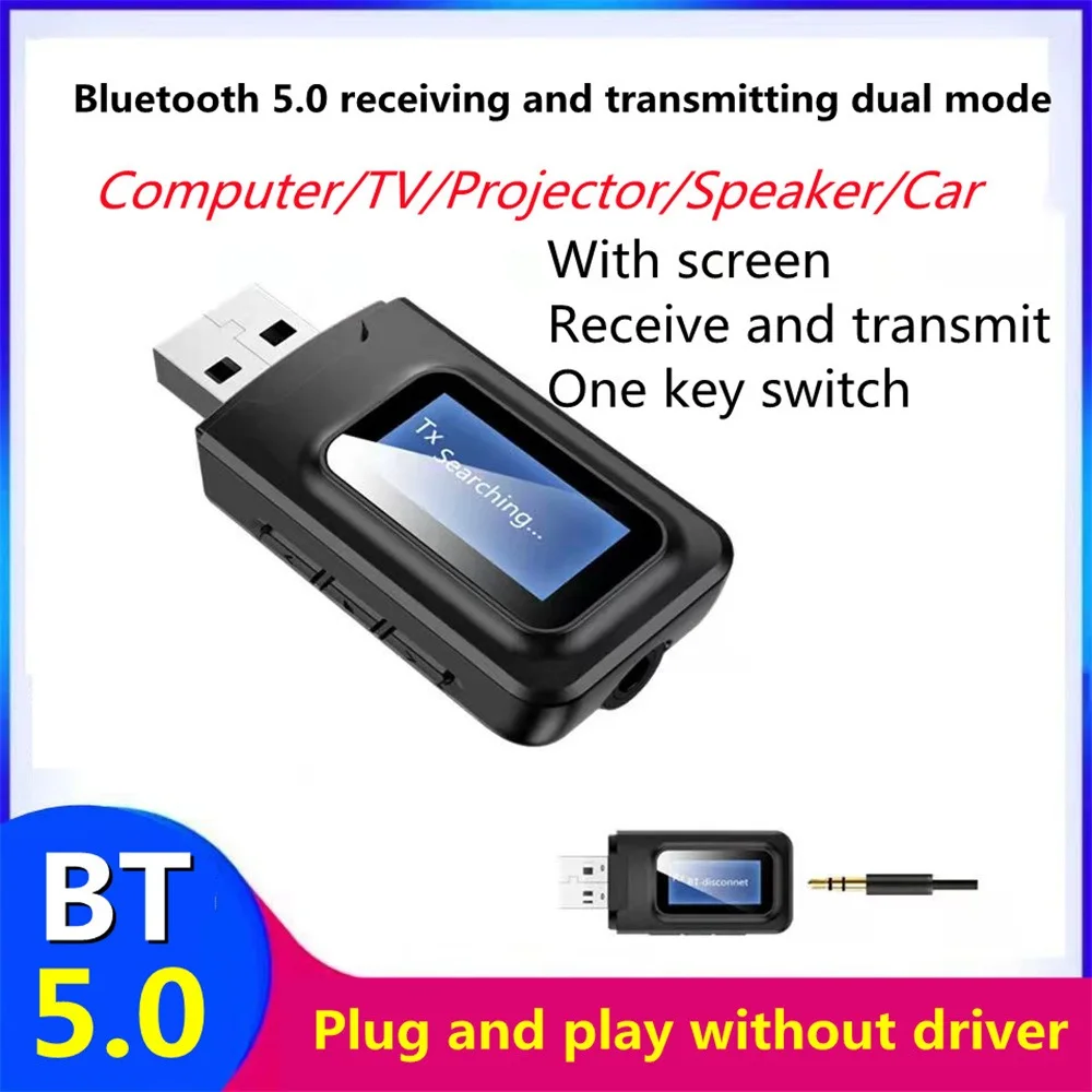 

5,0 Bluetooth адаптер беспроводной ЖК-дисплей USB Bluetooth приемник музыкальный аудио передатчик для ПК ТВ автомобиля 3,5 мм AUX разъем адаптер