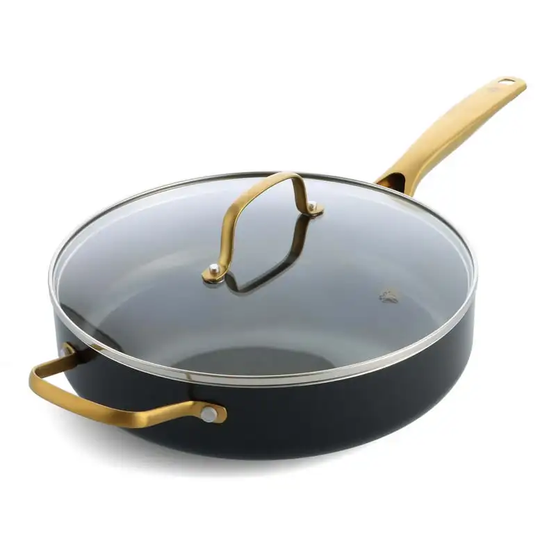 

Gold Edition Ceramic Nonstick 4QT Saute Pan with Helper Handle and Lid, PFAS-Free, Gold in square cake pan Accesorios freidora