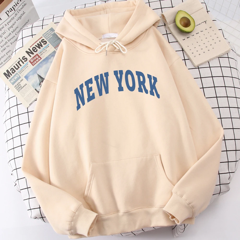 

Женская толстовка с капюшоном, свободная флисовая толстовка в стиле Харадзюку с принтом Нью-Йорка и города США, винтажный пуловер с круглым вырезом