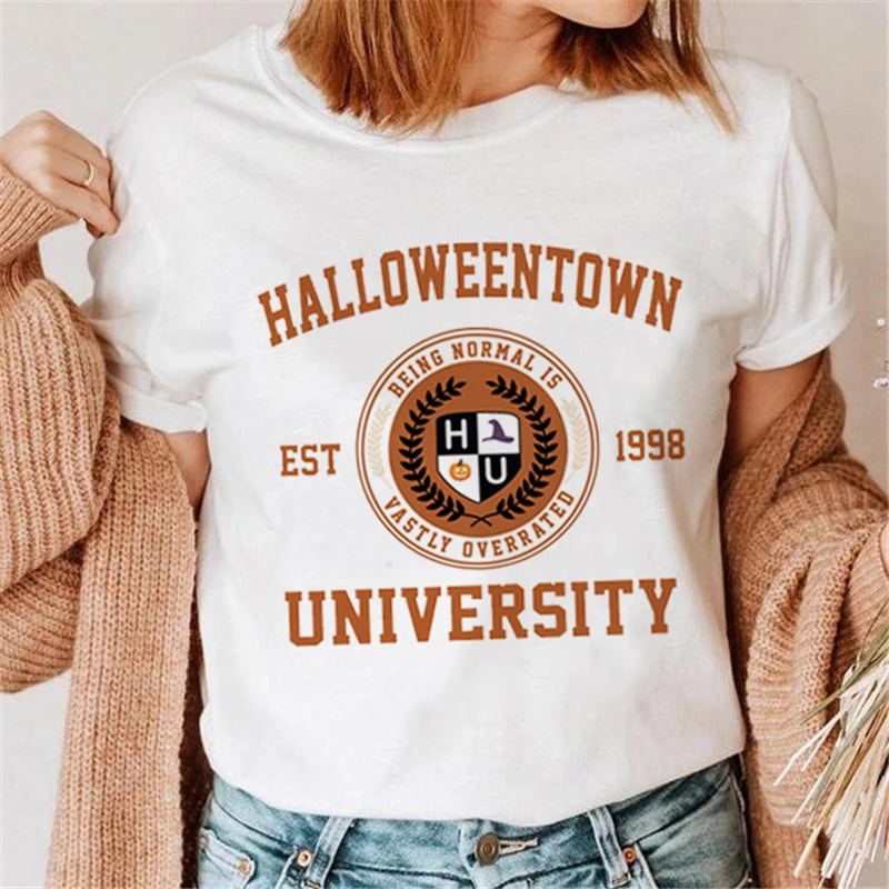 

Милая простая новая футболка в стиле Харадзюку с рисунком на Хэллоуин, женская футболка с коротким рукавом и принтом