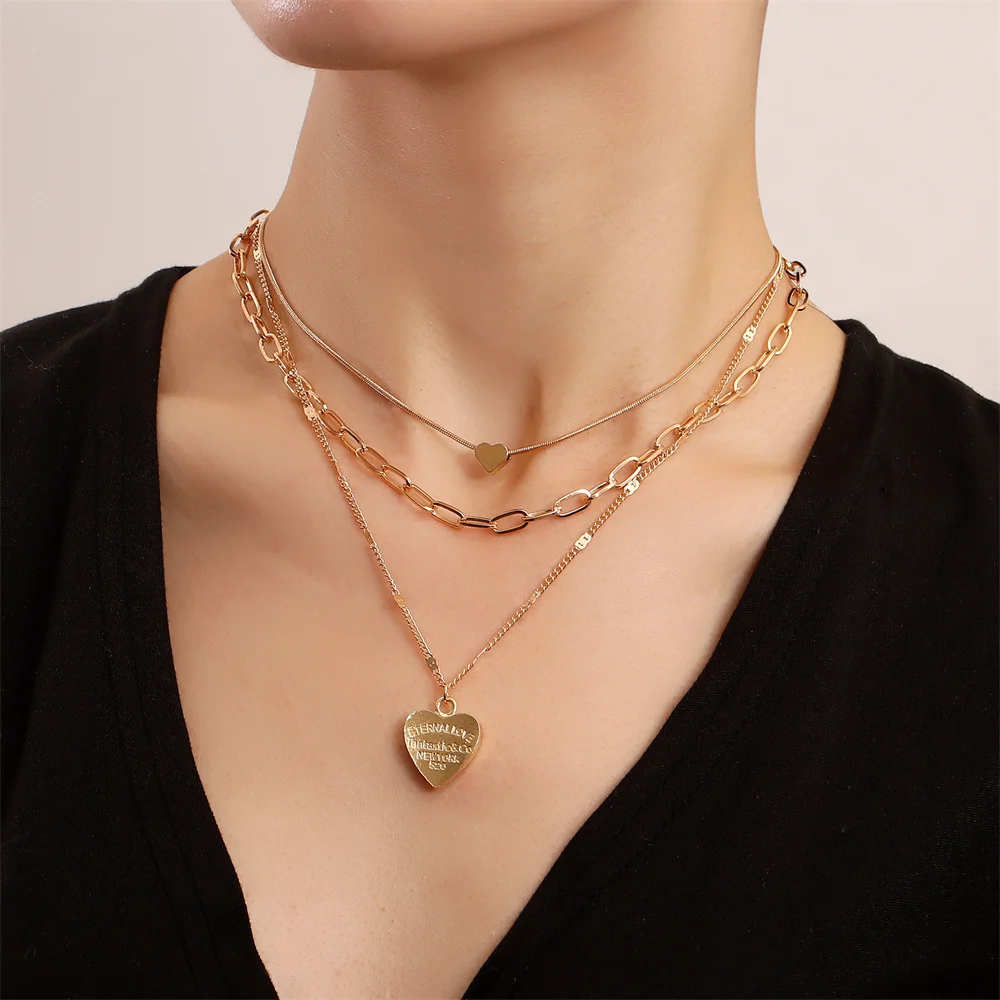 

European and American Jewelry Valentine's Day engraved 520 letters love pendant necklace trend multi-layer I Necklace
