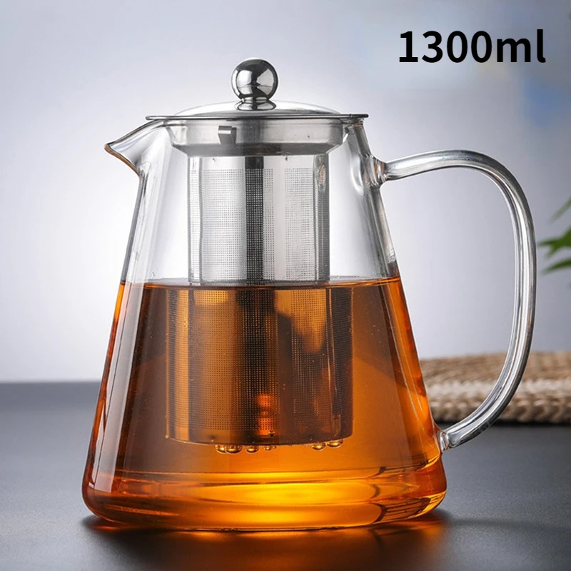 

Heat Resistant Borosilicate Glass Teapot for Tea, Water Jug 1300ml Large Thickened Tea Pitcher Household Kettle With Infuser