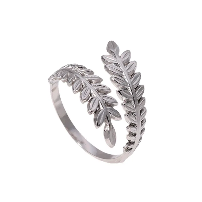 

Fashion Jewelry Leaf Opening Titanium Steel Women'S Adjustable Ring Personality Fashion Trend Small Fresh Women'S Jewelry Ring