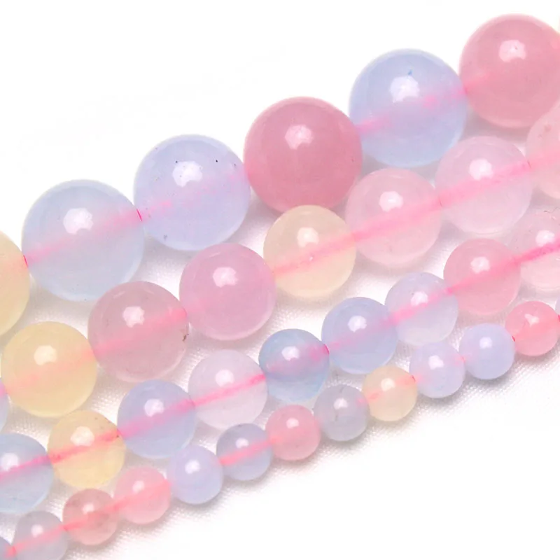 

Natural Stone Mixed Color Morganite Chalcedony Round Loose Spacer Beads 4 6 8 10 12mm For Diy Jewelry Making Bracelet Necklace