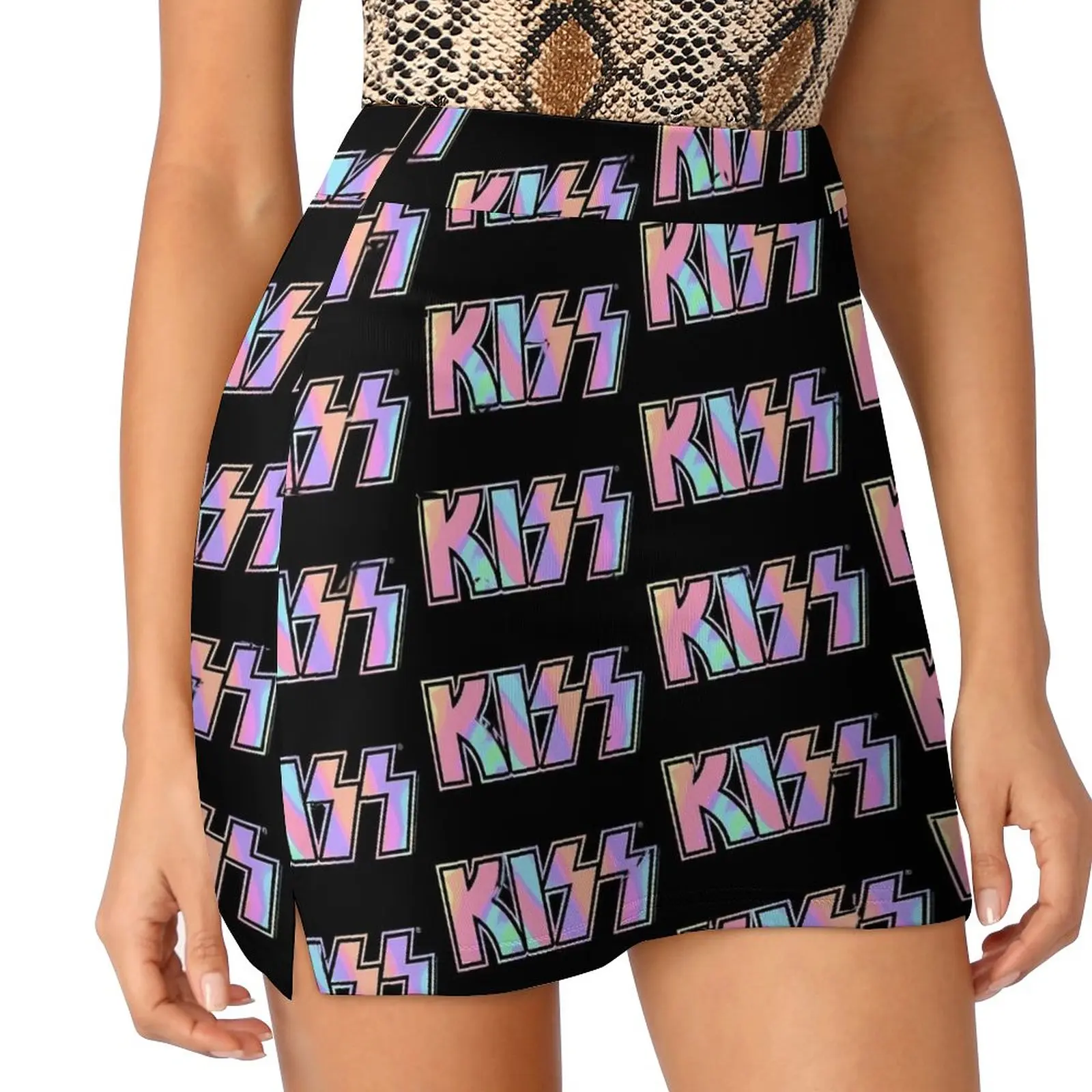 

Kiss Band Logo Skirt Female Pastel Tie Dye Vintage Mini Skirts High Waist Printed Street Style Casual Skirt Big Size