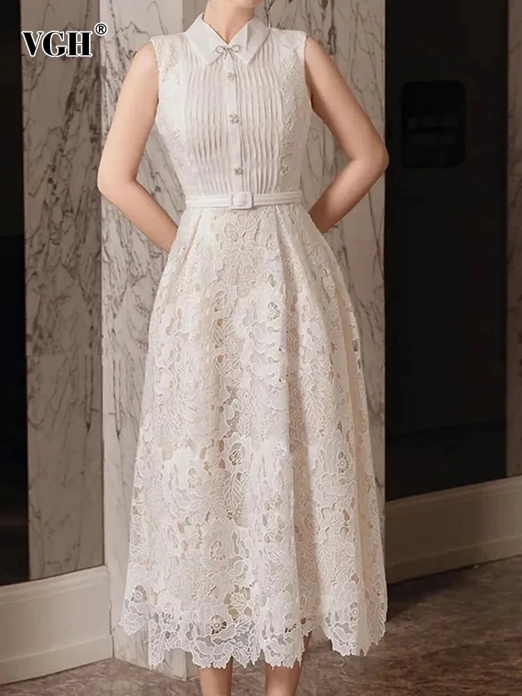 

Платье с вышивкой TWOTWINSTYLE, лоскутное платье с лацканами, без рукавов, с высокой талией, на пуговицах, официальное платье, Женская мода 2023