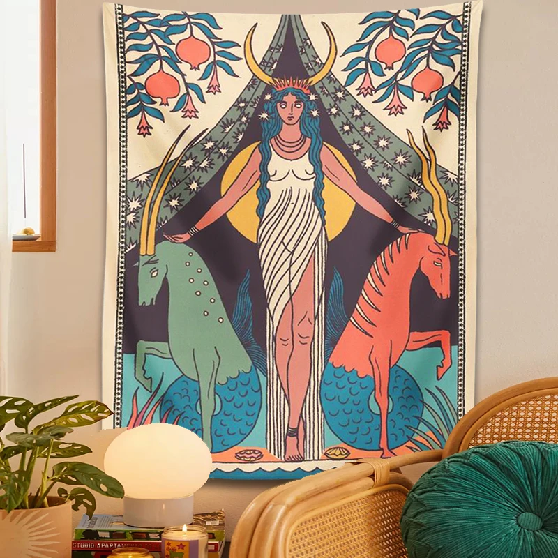 Лунная фаза девушка тканевая подвеска на стену индийский богемный декор хиппи колдовство психоделический хиппи декор спальни Звёздное небо ковер.