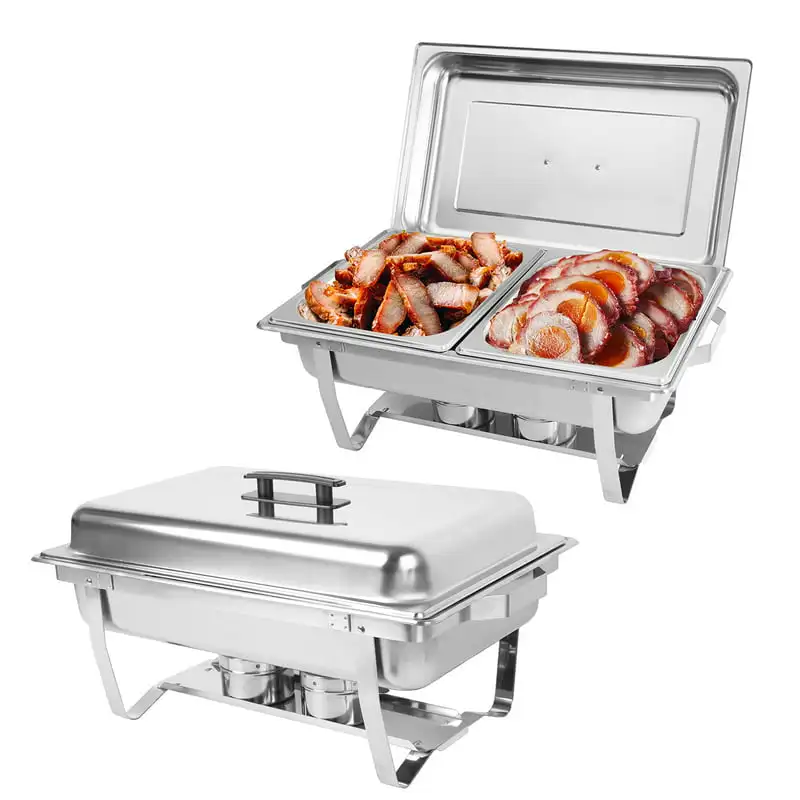 

Dish Buffet Chafer Set 2 Packs 8 Qt. Foldable Rectangular Stainless Steel Chafer Set with 2 Half Size Food Pans