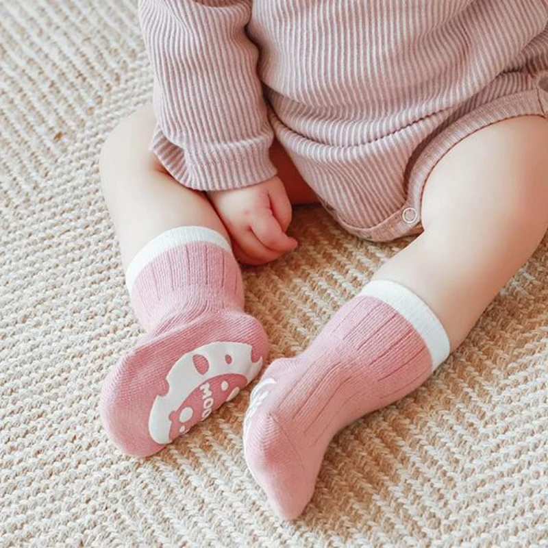 

1Pairs/lot Children's Socks Solid Striped Spring Boy Rubber Anti Slip Newborn Baby Floor Socks Cotton Infant Socks For Girls