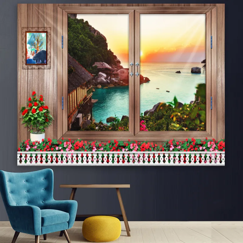 Имитация окон гобелен лес грибы Пейзаж Настенный Цветок роспись искусство