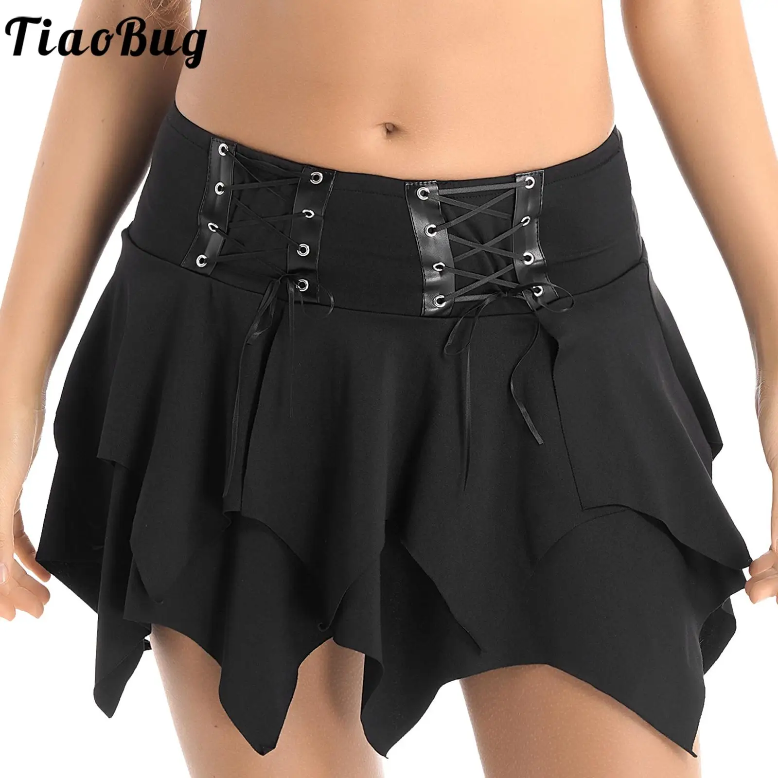 

Women Punk Style Irregular Hem Skirts Girl Gothic Low Waist Mini Skirt Grunge Fairycore Ruffles Skirt Streetwear Club Rave Party
