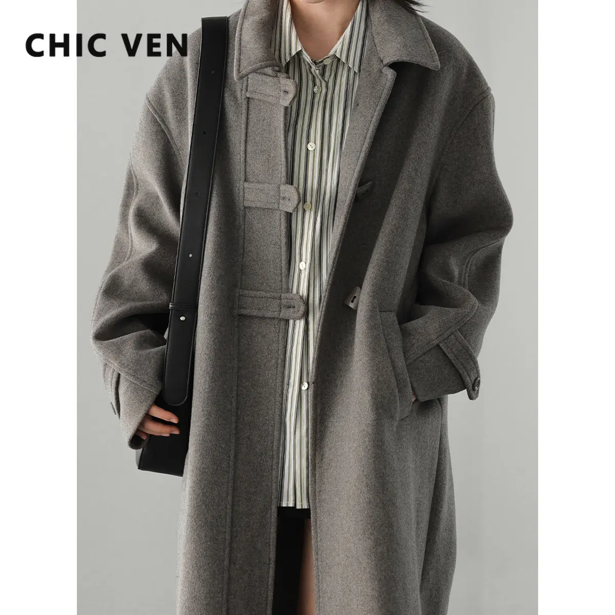 

CHIC VEN Korean Women's Woolen Trench Coat Long Casual Loose Overcoat Thick Female Outwears Woman Clothes Autumn Winter 2023