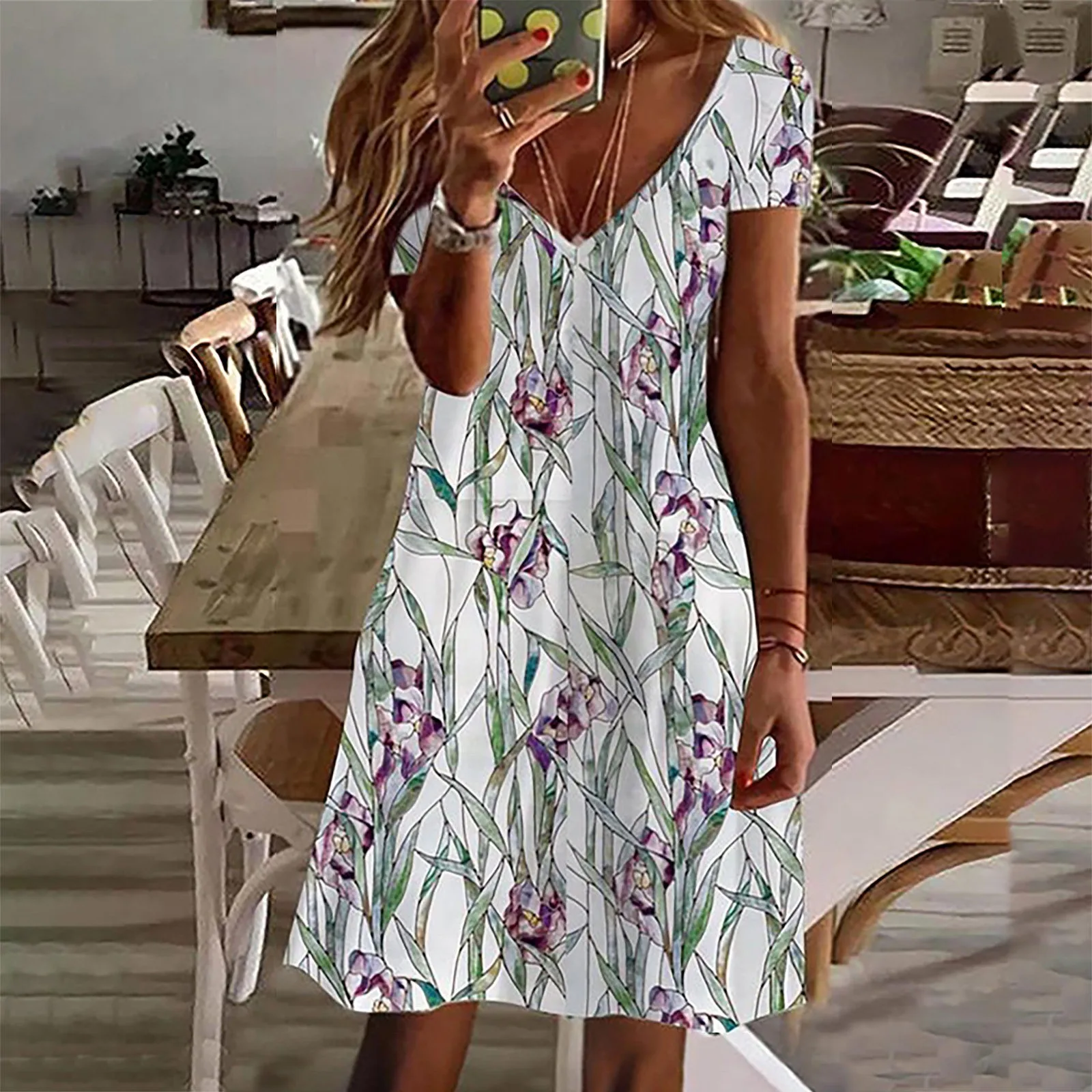 

Black Dress Short Women's Summer Mini Dress Casual Short Sleeve V Neck Floral Print Dress A Line Dresses for Women Work Casual