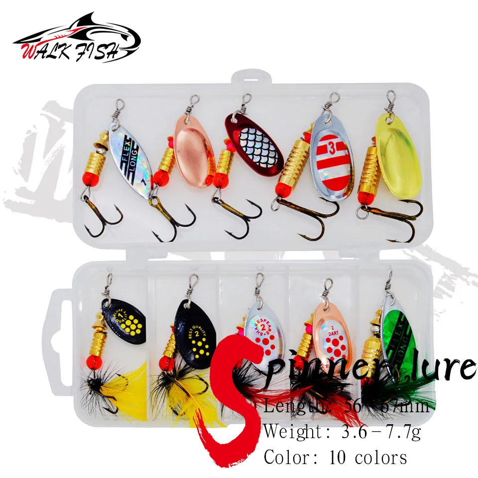 

WALK FISH 10PCS Rotating Metal Fishing Lures 3G-7G Feather Treble Hook Spinner Spoon Trolling Hard Baits Saltwater Fishing Lure