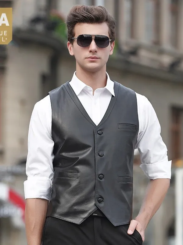 

Жилет мужской из натуральной овечьей кожи, деловой Повседневный приталенный однобортный пиджак без рукавов для офиса, классический жилет и...