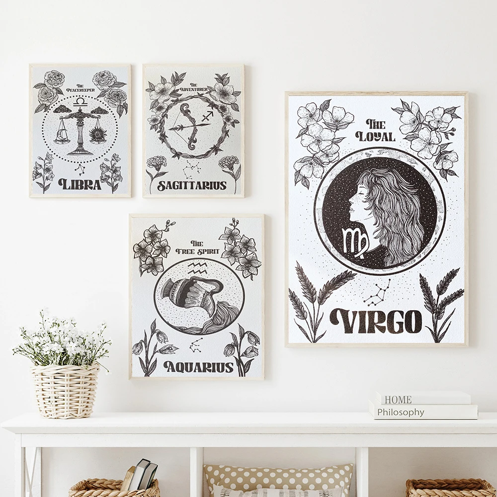 Ретро-постер 12 созвездия зодиака астрологические знаки Картина на холсте Бохо