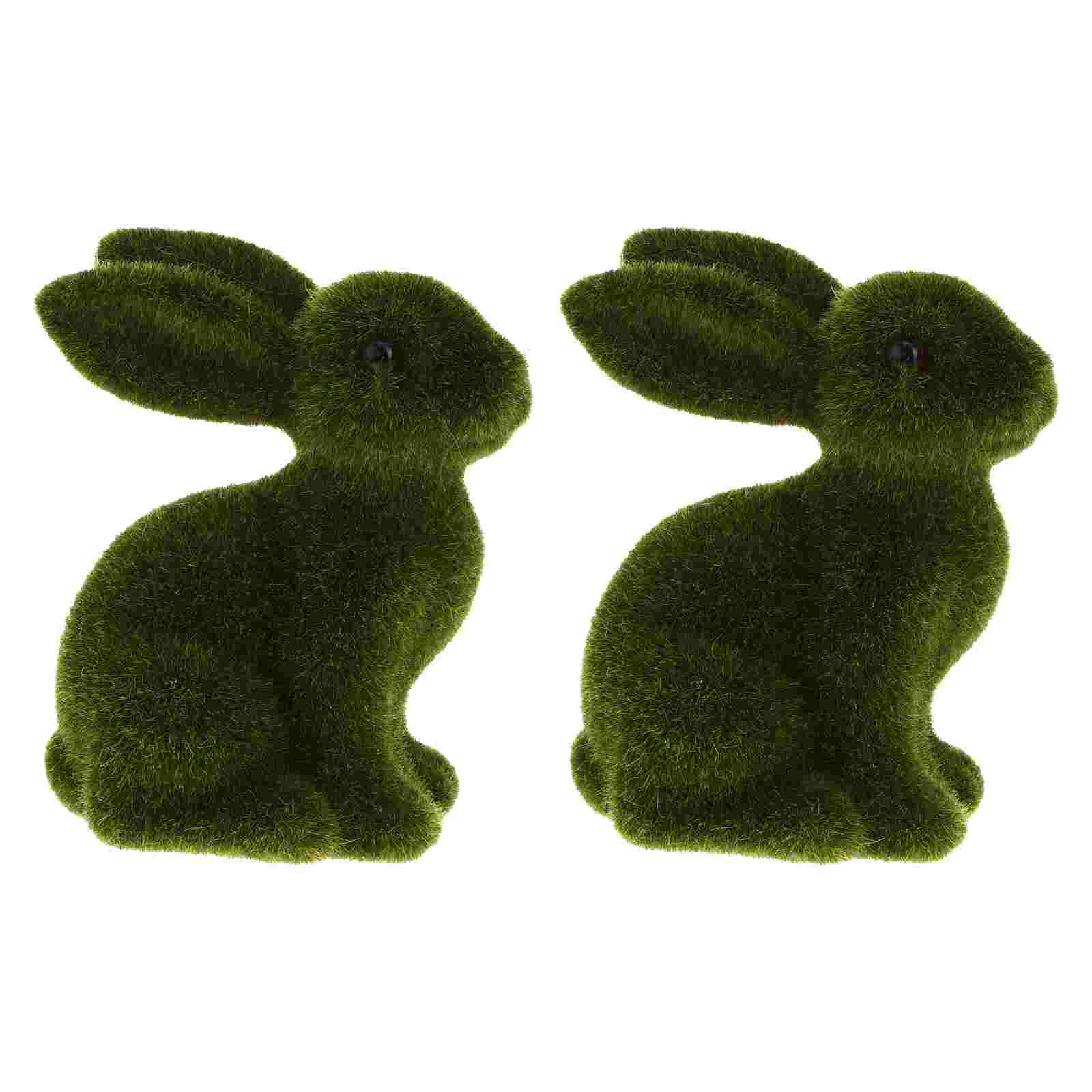 

Bunny Rabbit Easter Decor Statue Figurine Flocked Green Figurines Ornament Bunnies Decorations Garden Furry Faux Home Animal