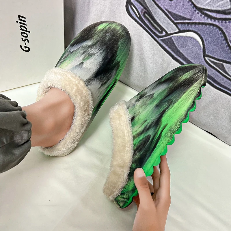 Winter Warm Plus Velvet Slippers Fashion Trend Indoor Home Slippers Non-slip Comfortable Wear-resistant Cotton Shoes Size 36-47