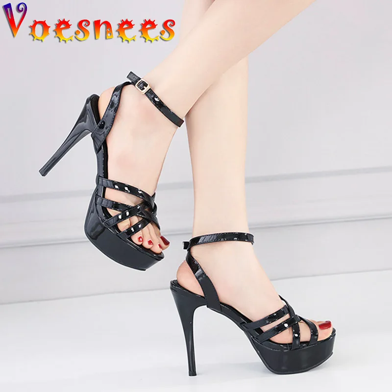 

Women New Office High Heels 12CM Sexy Party Shoes Narrow-band Hollow Out Fashion Platform Sandals Ladies Wedding Summer Pumps