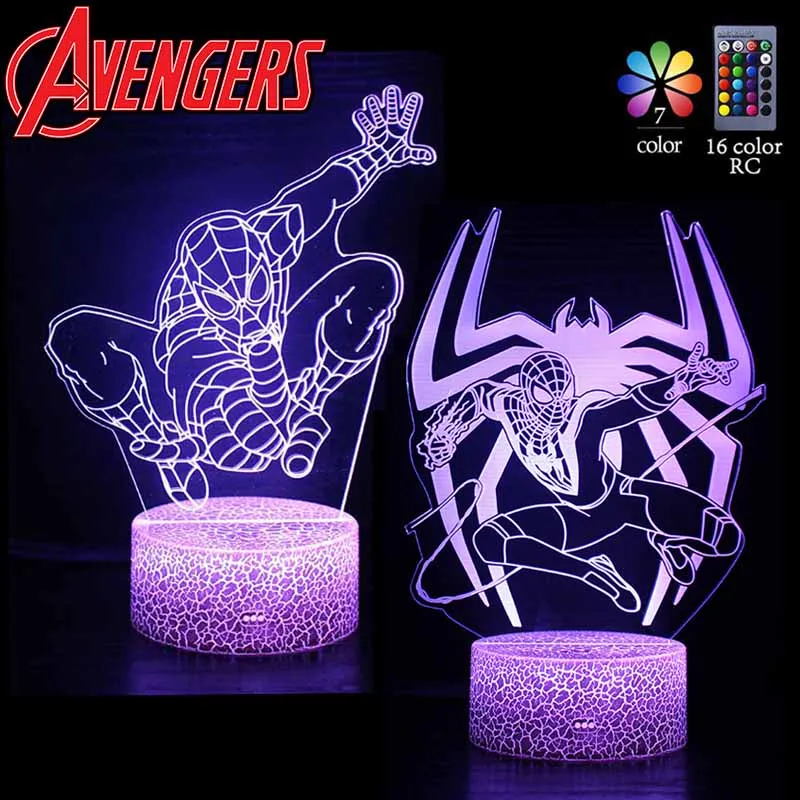 Купи Avengers Superhero Spider Man 3D Anime Figures Decorations Lights Table Lamps Touch Remote Control LED Lights Christmas Gifts за 899 рублей в магазине AliExpress