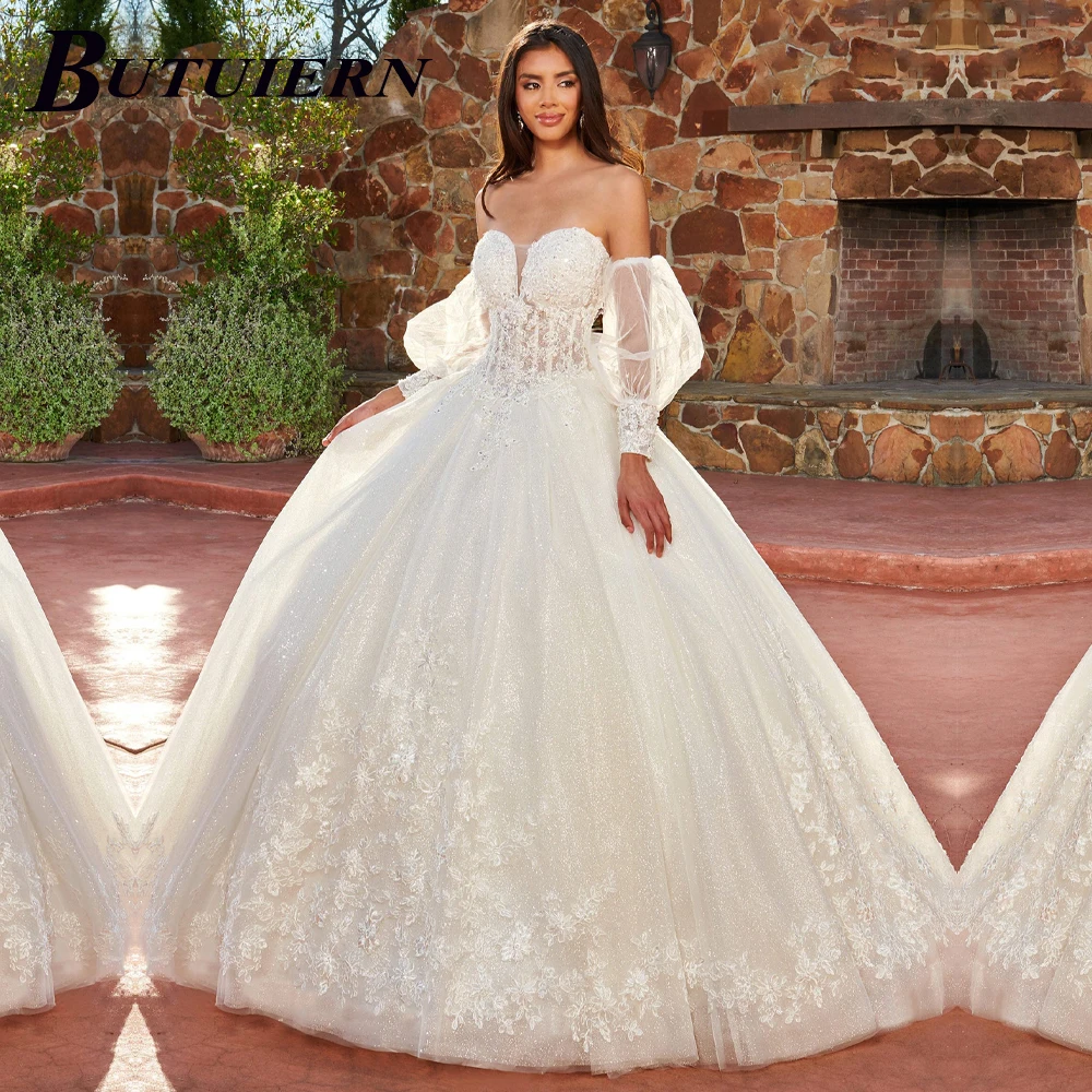 

Свадебное платье с аппликацией COZOK, кружевное свадебное платье без бретелек, с открытой спиной, со шнуровкой, со съемными рукавами и шлейфом