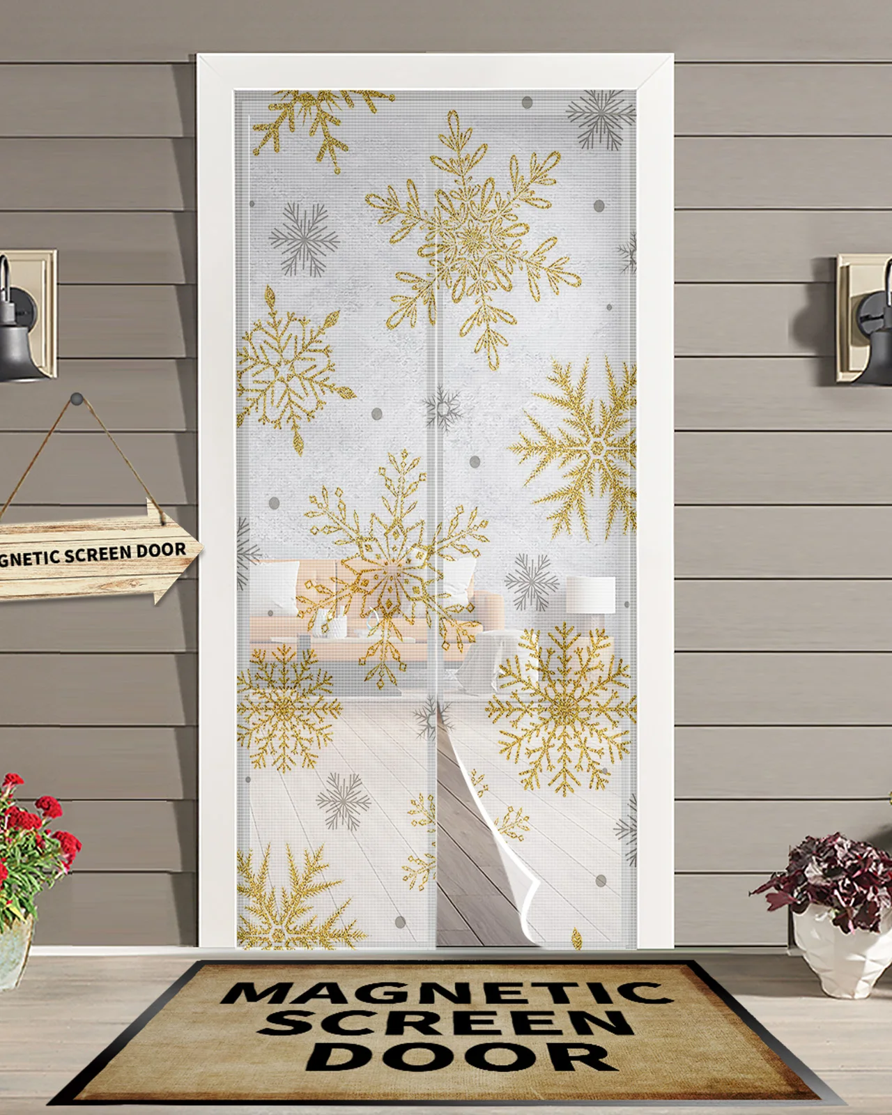 

Christmas Golden Snowflake Texture Magnetic Door Curtain Living Room Bedroom Home Anti-mosquito Screen Door Curtain