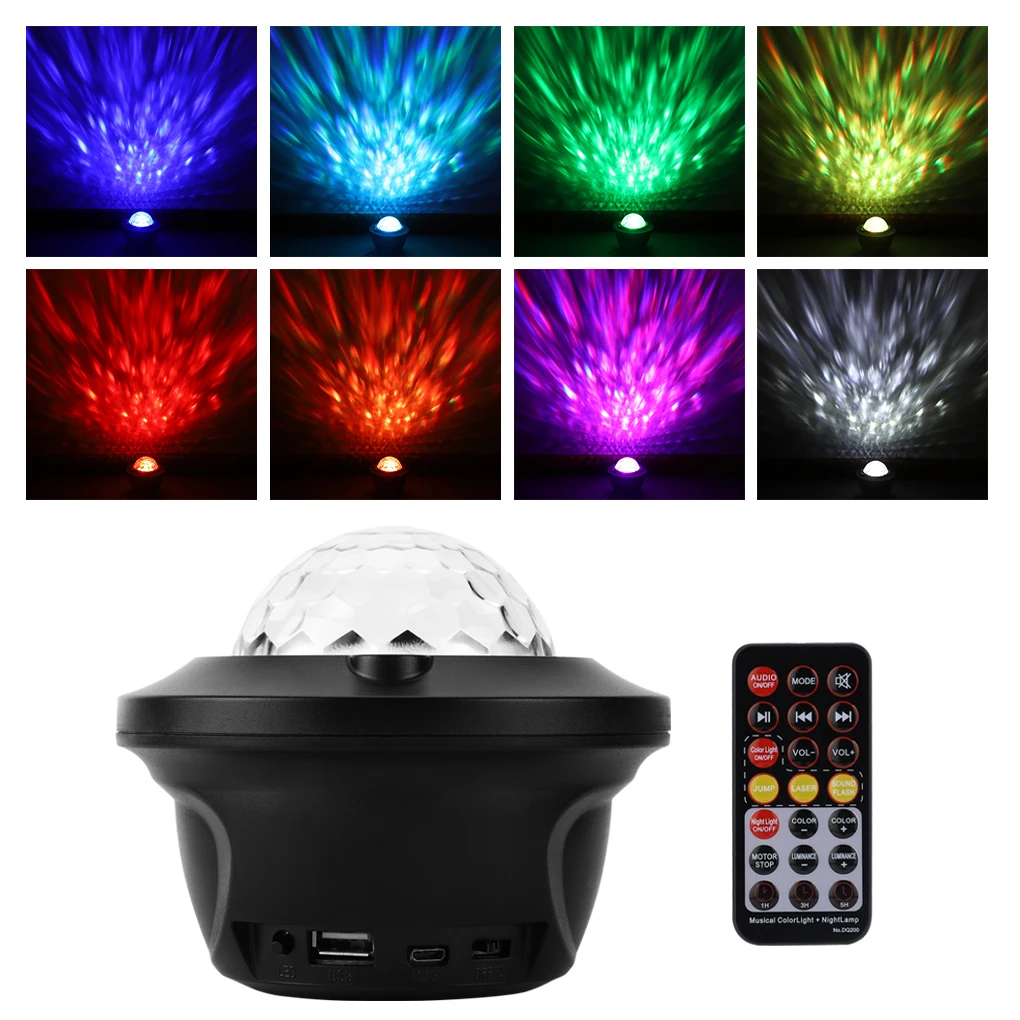 Colorful Starry Sky Galaxy Projector Nightlight Bluetooth USB RGB Water Wave Night Light Music Player Projection Lamp Black