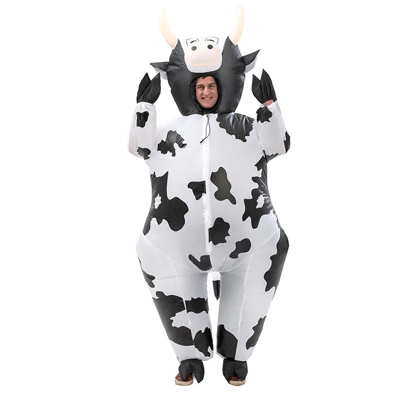 

Cute Inflatable Cow Costume Blowing Up Costume Performance Props Full Body Wear-On Costumes Theme Farm Party Costumes
