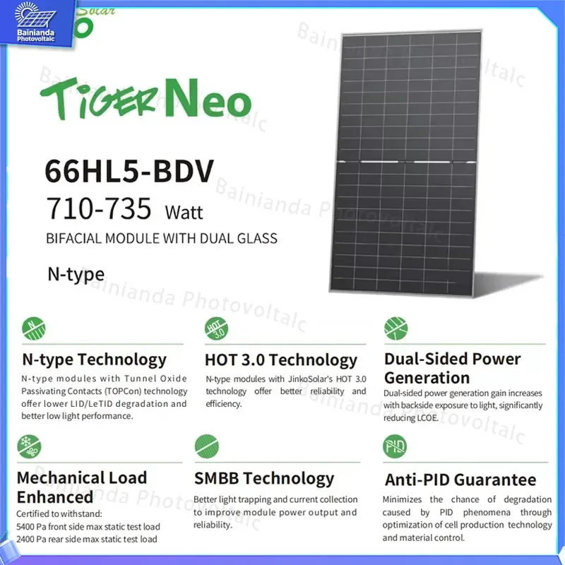 Фото Солнечная панель Jinkohu Neo N Type 725W 730W 735W 710W 715W 720W, двусторонняя, с двойным стеклом, для жилых и коммерческих объектов №4