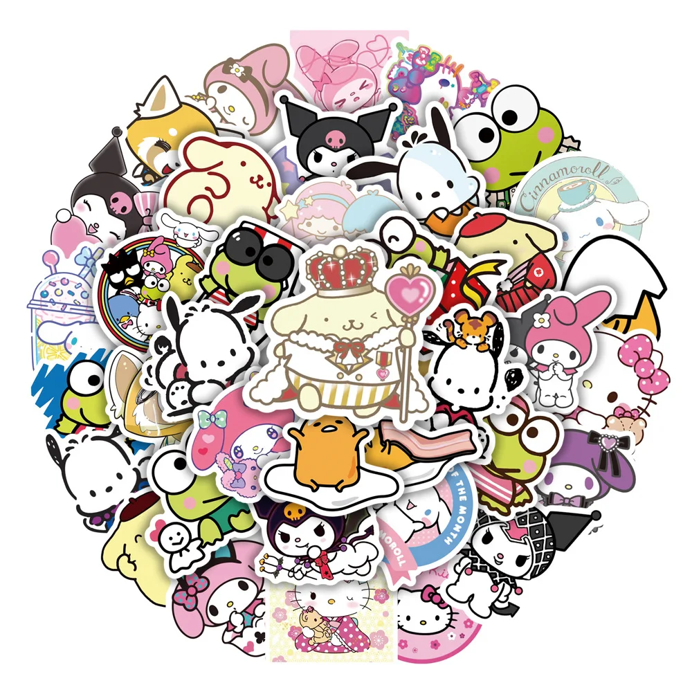 

50 милых аниме наклеек Sanrio Hello Kitty и ее друзья, наклейки на чашки с водой, наклейки на тележку, игрушки «сделай сам», милые подарки для детей